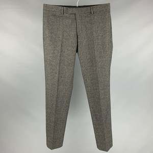 SANDRO Grey Black Grid Wool Elastane Zip Fly Dress Pants